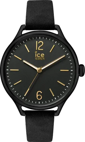 Ice-Watch Damen Armbanduhr Ice Time Black Gold - Elegante schwarze Lederuhr - Armbanduhren mit schwarzem Edelstahlgehäuse und 10 bar Wasserdichtigkeit, perfekt für stilbewusste Damen.