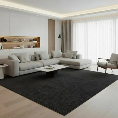 Jimri Moderner Teppich Wohnzimmer – Weich, Strapazierfähig & Pflegeleicht – Schwarz, Rund & Rechteckig – Hochwertige Verarbeitung – Oeko-TEX Zertifiziert – Anthrazit-schwarz, Rechteckig 200x290 cm