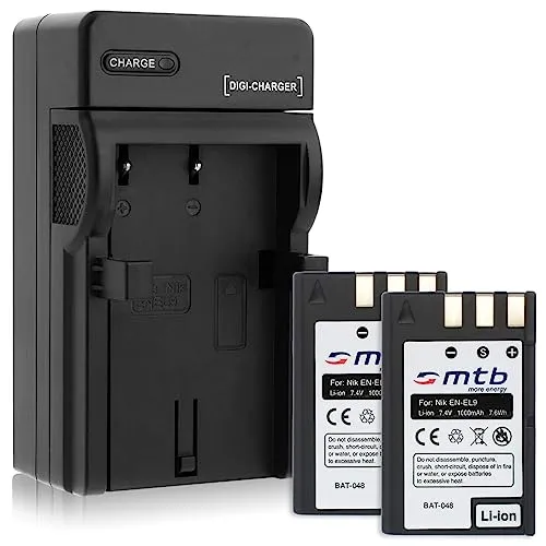 Akkus + Ladegerät (KFZ, Netz) für Nikon EN-EL9 / D40, D40x, D60, D3000, D5000 2
