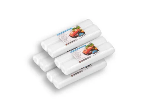 Bottini Vakuumier-Folienrollen 28 x 600 cm – 8 Vakuumrollen - Folienbeutel für alle Vakuumierer, besonders durchstoßfest (105 µm) und ideal für die langfristige Lagerung von Lebensmitteln ohne Geschmacksverlust. Perfekt für Sous Vide und um Gefrierbrand zu vermeiden.