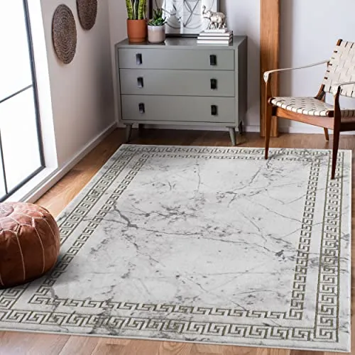 payé Teppich Läufer Korridor - Beige Gold -80x300cm - Modern Vintage Bordüre Muster - Marmor Optik - Boho Style Wohnteppich Schlafzimmer Dekoration