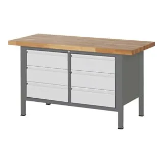 STIER Höhenverstellbare Werkbank Premium mit 6 Schubladen - Kastenwerkbank aus Stahl und Buche, höhenverstellbar mit 6 rollengelagerten Schubladen, ideal für Werkstatt und Industrie – robust und langlebig mit 5 Jahren Garantie.