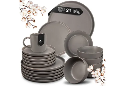 Moritz & Moritz Tafelservice NORDIC 24tlg - Geschirrset für 6 Personen - 24-teiliges Kombigeschirr aus hochwertigem Steinzeug, spülmaschinen- und mikrowellengeeignet. Modernes Design für jeden Anlass, ideal als Geschenk für Hochzeiten oder Einweihungen.