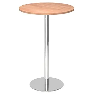 Hammerbacher Stehtisch STH08, Nussbaum - Rund 80cm - Konferenztisch mit 25mm starker Tischplatte, melaminharzbeschichtet und verchromtem Gestell für sicheren Stand. Ideal für moderne Büros und Besprechungen.