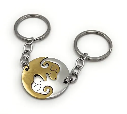 H-Customs Partneranhänger gold silber Hund Liebe Schlüsselanhänger Anhänger silber