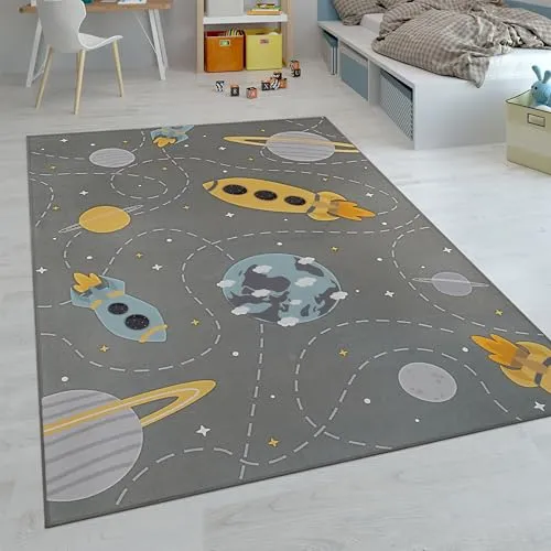 Paco Home Kinderteppich Teppich Kinderzimmer Spielteppich Junge Mädchen Modern rutschfest, Grösse:80x150 cm, Farbe:Grau 5