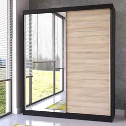 Schwebetürenschrank Bella 03, 183 cm, Schwarz/Sonoma mit Spiegel