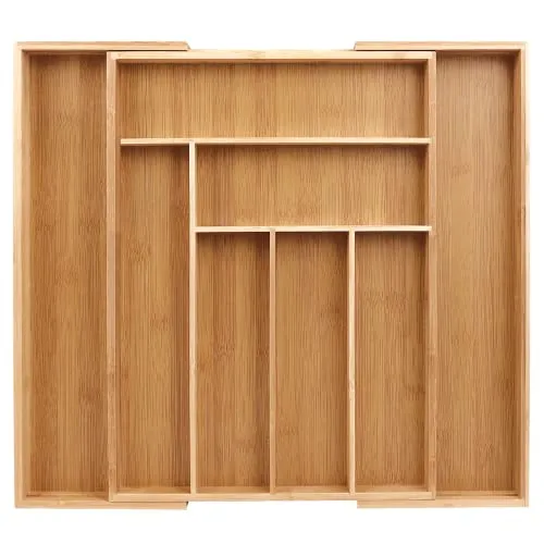 Sosayet grösseverstellbarer Bambus-Bezettkasten mit 6-8 Fächern, Expandable Organizer für Besteck und Küchenutensilien