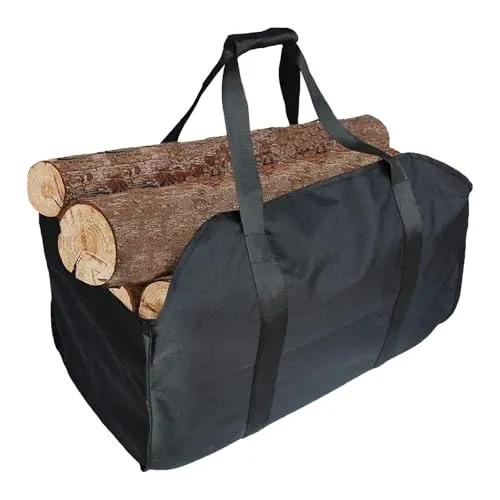 Brennholz Tragetasche groß Kaminholz Tasche Holzkorb – Aus reißfestem, wasserdichtem Oxford, ideal für Kamin & Outdoor, auch als Einkaufskorb oder Tote Bag (schwarz)