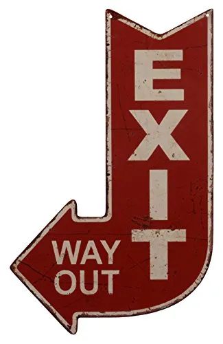 dekowonderland Blechschild Dekoschild Schild Exit Way Out Ausgang Pfeil Antikstil Retro 40x25cm