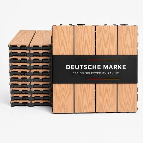 Ravino TerraKlick Designer WPC Holzoptik 11 Stück 30x30cm - Einfache Montage ohne Werkzeug: Die WPC Klickfliesen sind schnell verlegt und ideal für Balkon, Terrasse und Garten. Wetterfest und robust, bieten sie einen stilvollen Bodenbelag in Holzoptik für jeden Außenbereich.