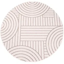 carpet city Outdoor Teppich Wetterfest 160 cm Rund - Creme-Beige - Wetterfester Wendeteppich für Terrasse und Balkon mit beidseitigem Streifen Muster. Strapazierfähig und pflegeleicht – ideal für drinnen und draußen.