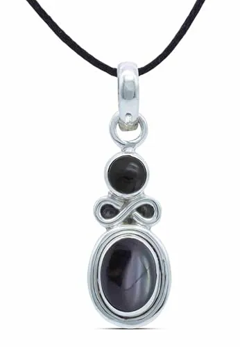 mantraroma Kettenanhänger 925 Silber Onyx schwarzer Stein Edelstein Kettenanhänger Damen Sterling Silber Halskette Anhänger Geschenk (MAH-075-03)