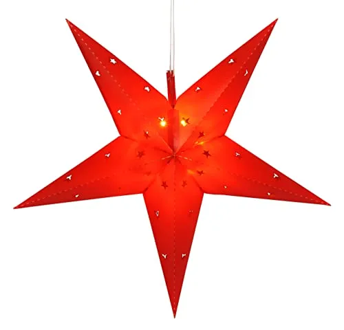 Meinposten Stern Weihnachtsstern 12 LED ? 44 cm weiß rot batteriebetrieben Lichterkette (Rot)