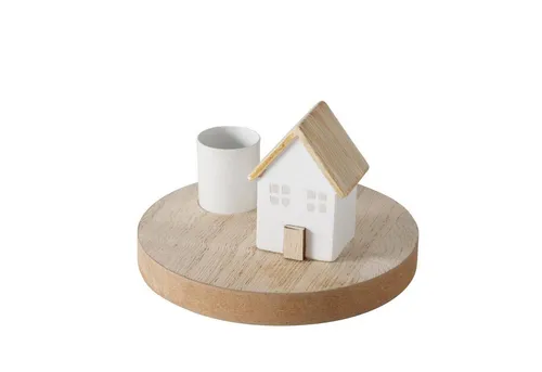 BOLTZE GRUPPE GmbH Kerzenlaterne DOMICIL (Kerzenhalter), Kerzenhalter mit Häuschen auf Tablett