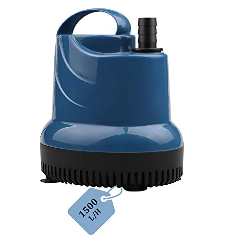 EXLECO Mini Wasserpumpe Tauchpumpe Aquariumpumpe 1500L/H 20W 230V Förderhöhe 1,6m Kabel mit Stecker 1,8m Auslassdurchmesser 16mm für Aquarium, Teich, Brunnen