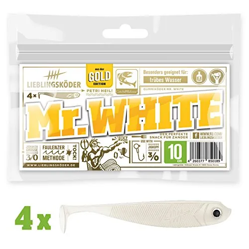 Lieblingsköder Gummifische zum Zanderangeln mit Gummifisch 10 cm, Farbe Lieblingsköder:Mr. White 4