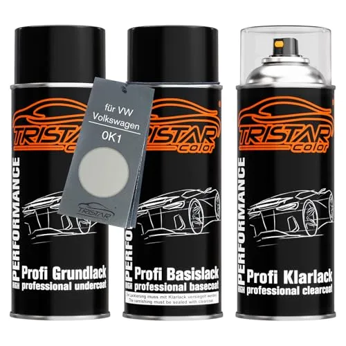 TRISTARcolor Autolack Spraydosen Set für VW/Volkswagen 0K1 Oryxweiss Perl/Oryx White Perl Grundlack Basislack Klarlack Sprühdose 400ml