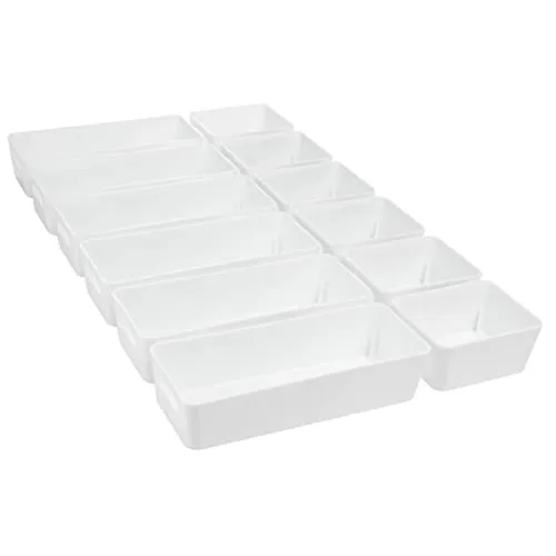 Hummelladen Schubladen Ordnungssystem - 6 cm hoch - 12 Teile in 2 Größen - für 60x40 Schublade - Aufbewahrungsbox weiß - Organizer