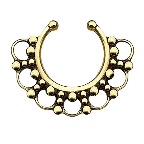 Piercingfaktor® Fake Piercing Universal Ring Septum Vintage Tribal mit Ringen Perlen Nasenpiercing Ohrpiercing Tragus Intimpiercing Hufeisen Horseshoe Lippenpiercing Altgold