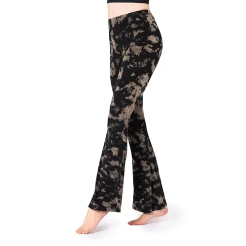 PANASIAM Leggings Unikat Batik Leggings - Handgefertigte Bootcut Hose aus 95% Viskose, ideal für Yoga und Sport, bequem und stylish in Schwarz, Größe L.
