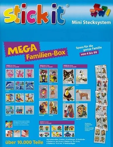Stick it Steckpuzzle Mega Familien Box, 10000 Puzzleteile - Steckpuzzle mit 17 verschiedenen Vorlagen, ideal für die ganze Familie! Fördert Kreativität und Geschicklichkeit, perfekt zum gemeinsamen Spaß.