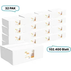 Falthandtücher 25x23cm, 2-lagig, 32 Pak - Effiziente Falthandtücher aus Recyclingpapier, 2-lagig, 25x23 cm, ideal für gewerbliche Nutzung. Jedes Set enthält 32 Pakete mit insgesamt 102.400 Blatt für nachhaltigen Einsatz.