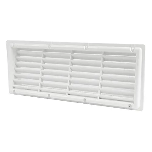 wamovo Lüftungsgitter weiß oder schwarz für Camping Kühlschrank | 37.5x15cm | Fliegengaze | abgeschrägt (1x weiß)