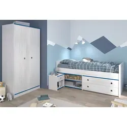 Parisot Smoozy Kinderzimmer Set in Weiß mit Kieferstruktur - Das komplette Kinderzimmer-Set »Smoozy« von Parisot überzeugt mit modernem Design und praktischen Stauraum-Lösungen. Es enthält Bett, Nachttisch und Kleiderschrank, ideal für eine stilvolle und funktionale Einrichtung.