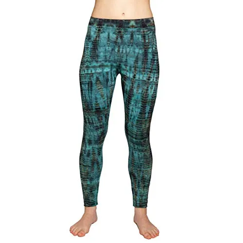 PANASIAM Legging Batik3 CT09 Blau, Größe S - Handgefertigte Leggings aus 95% Viskose und 5% Elasthan mit einzigartigem Dschungel-Muster. Bequemer Gummibund für perfekte Passform. Ideal für Yoga und Freizeit. Fair produziert in Thailand.