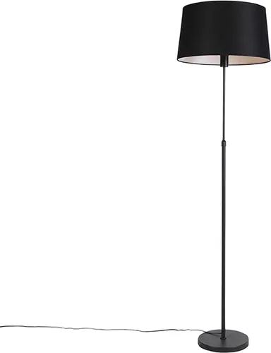 QAZQA Klassische Antik Stehlampe schwarz mit verstellbarem Schirm - Elegante Stehlampe aus schwarzem Metall mit Leinen-Schirm, höhenverstellbar von 103 cm bis 143 cm, ideal für Wohnzimmer und Schlafzimmer, dimmbar für stimmungsvolle Beleuchtung.