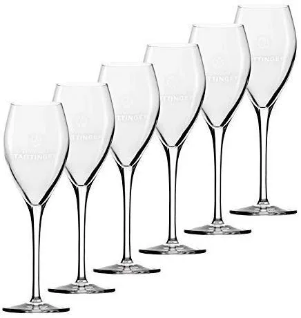 Stölzle Lausitz Champagnergläser - 6er Set - Essen & Trinken - 6 Stück edle Champagnergläser, ideal für Taittinger Champagner, mit elegantem Schriftzug und 0,1l Eichstrich für den perfekten Genuss.