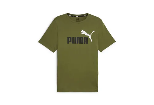 PUMA ESS+ 2 Col Logo Tee, Männer T-Shirt in Olive Green - Rundhalsshirt mit normaler Passform und auffälligem Puma Logoprint auf der Vorderseite - ideal für sportliche und lässige Outfits.