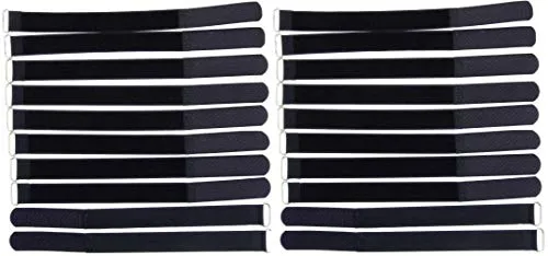 20x 30 cm x 25 mm wiederverschließbare Klett-Kabelbinder SCHWARZ mit Metall-Öse - Kabel-Klettband 300 mm wiederverwendbar