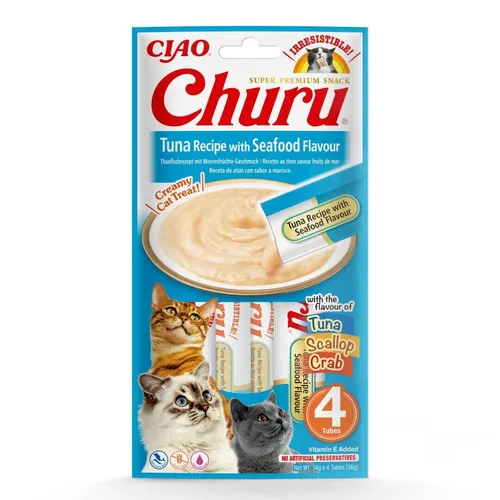 Inaba Cat Churu 4x14g Cremiger Snack Für Katzen Thunfisch Meeresfrüchte Paste