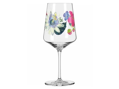 Ritzenhoff Cocktailglas Sommertau Hugo #10 E. Tjader F22 - Moderne Gläser aus Kristallglas, spülmaschinengeeignet und ideal für Cocktails, Säfte und Softgetränke. Mit einem Fassungsvermögen von 544 ml und einem schönen Passionsblumen-Motiv.