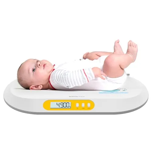 BabyScale Digitale Babywaage. LCD-Hintergrundbeleuchtung. Tara- und Hold-Funktion. Integriertes Längenmaß. Kapazität bis 20 kg (44 lb). Misst in Pfund, Kilo und Unzen. Batterien inklusive.