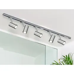 Lichtschienensystem 3-adrig mit 5 Strahlern Silber - Modernes Lichtschienensystem mit 5 eleganten Strahlern in Silber, ideal für die individuelle Beleuchtung großer Räume. Flexibel in der Montage an Wand oder Decke, sorgt es für eine gezielte Lichtverteilung.