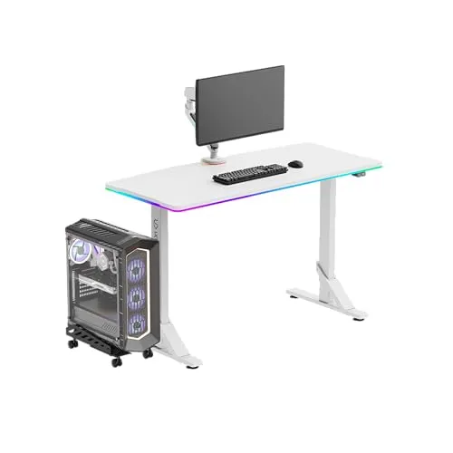 ULTRADESK - Iron - Computertisch - Schreibtisch für Gaming Monitor, Gaming Tisch, Höhenverstellbarer Schreibtisch mit RGB LED Hintergrundbeleuchtung - für 2 Monitore - Groß, Höhenverstellbar - Weiß