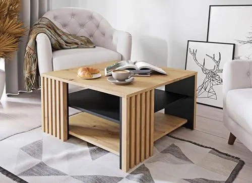 möbelando Couchtisch >Cardigan< in Artisan Eiche/Schwarz - 80x45x80cm (BxHxT)