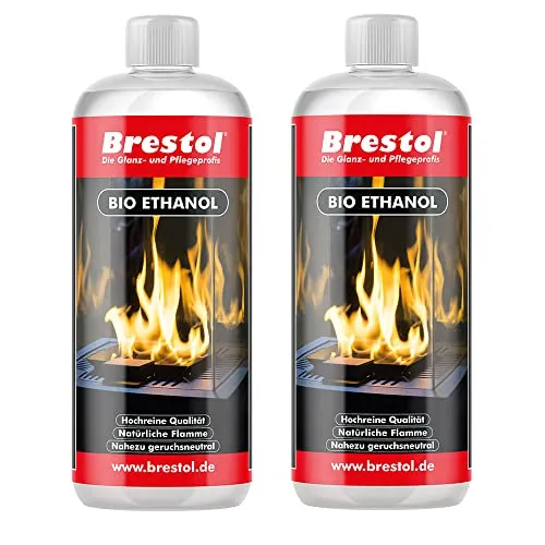 BRESTOL® Bioethanol für Kamine & Tischkamine 2X 1000ml – Nachhaltig & geruchsfrei, höchste Reinheit mit 99% Ethanolgehalt – Umweltfreundliches Tischkaminbrennstoff, Brennstoff für Innen- & Außen