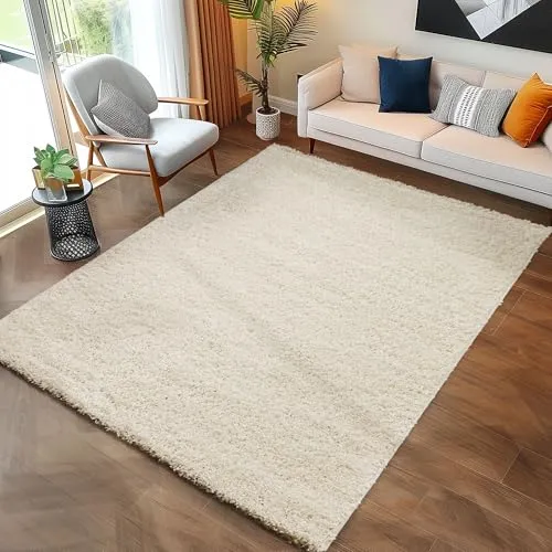 Carpettex Shaggy-Teppich, Hochflor, Wohnzimmer, Florhöhe 3 cm, einfarbig, Creme, 100 x 200 cm