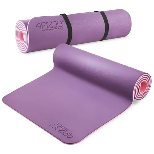 4FIZJO Fitnessmatte mit Tragegurt, Abmessungen 180x60cm, Dicke 6mm, TPE-Kautschuk, rutschfest, Komfort, In & Outdor, Pilatesmatte, Yoga Matte, Sportmatte, Gymnastikmatte, Trainingsmatte, Violett-Rosa