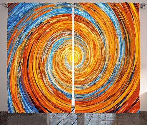 ABAKUHAUS Fraktal Rustikaler Gardine, Bunte Hippie-Art, Schlafzimmer Kräuselband Vorhang mit Schlaufen und Haken, 280 x 225 cm, Orange