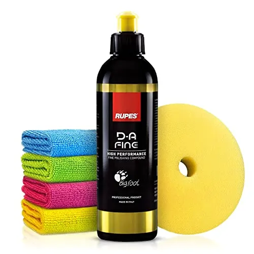 Rupes D-A Fine Feinschleifpolitur (250ml) Autopolitur Set - Fine Polish Polierpaste - Entfernt Hologramme, Swirls & feine Kratzer - Exzenter oder Rotation - Auto polieren, Feinschleifpaste | 6-teilig