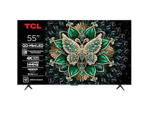 TCL 55C6K QD-Mini LED TV - 55 Zoll 4K HDR SMART TV - LED & LCD Fernseher mit QD-Mini Technologie für brillante Farben und beeindruckende Bildqualität, ideal für Filmabende und Gaming.
