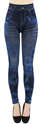 dy_mode Leggings Damen Jeggings High Waist Jeansoptik Hose - YLG065 (JL294-BambooForester)