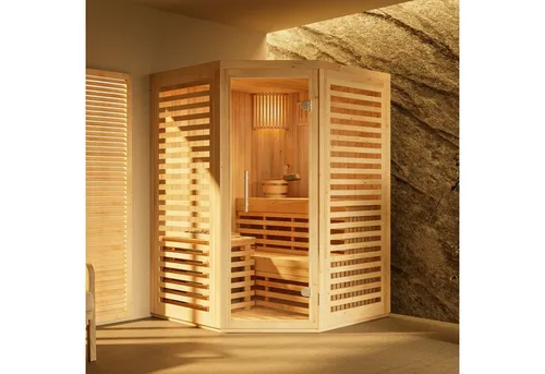 FinnTherm Sauna Innensauna Svala, BxTxH: 141 x 141 x 213 cm, 72 mm, in Naturbelassen