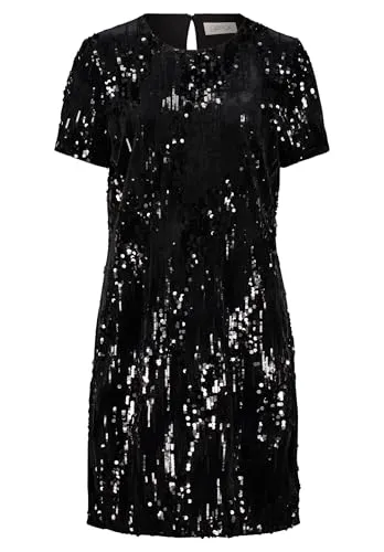 Cartoon Damen Pailletten-Kleid Kurzarm Schwarz, 38 - Freizeitkleid für Damen mit glamourösen Pailletten, perfekt für besondere Anlässe und einen auffälligen Look.