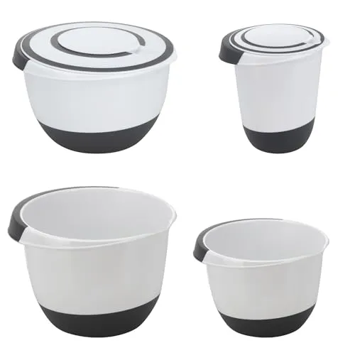 Rührschüssel Set 3,5L, 5L, 1,5L, 2L - Antirutsch - Rührschüsseln Set mit 4 Größen, ideal zum Mischen und Servieren. Der Antirutsch-Boden sorgt für sicheren Stand, während der Ausgießer ein sauberes Arbeiten ermöglicht. Spülmaschinenfest und vielseitig einsetzbar.